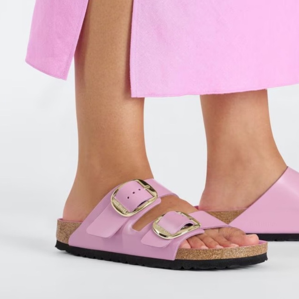 Birkenstock Pink Double-Strap Sandals with Gold Buckles - Picture 4 of 6